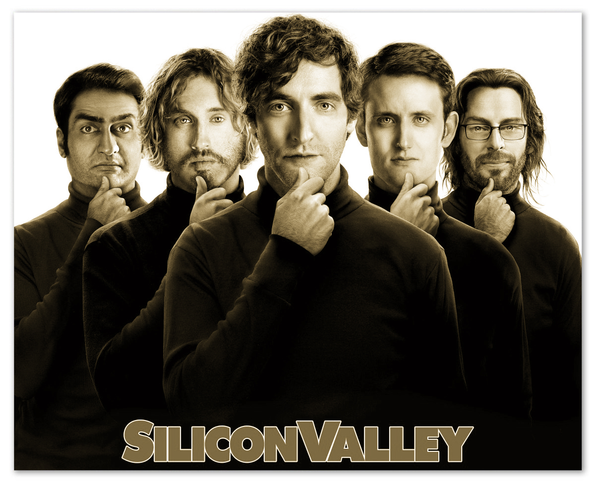 Image of the cast of Silicon Valley with text 'Silicon Valley' under them.