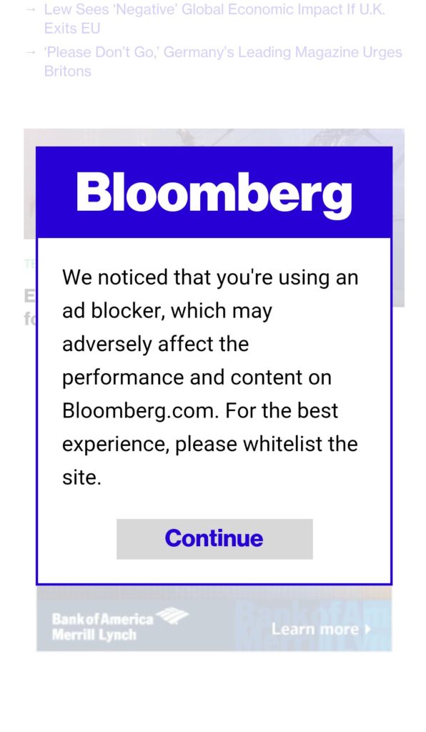 A screenshot of a Bloomberg popup