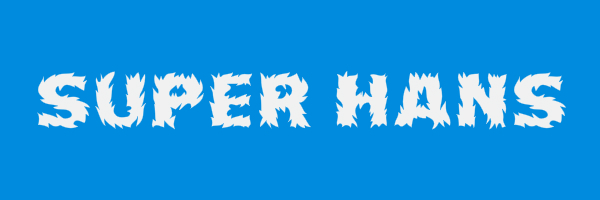 Blue colored banner with text "Super Hans"