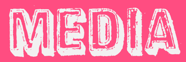 Pink colored banner with text "media"