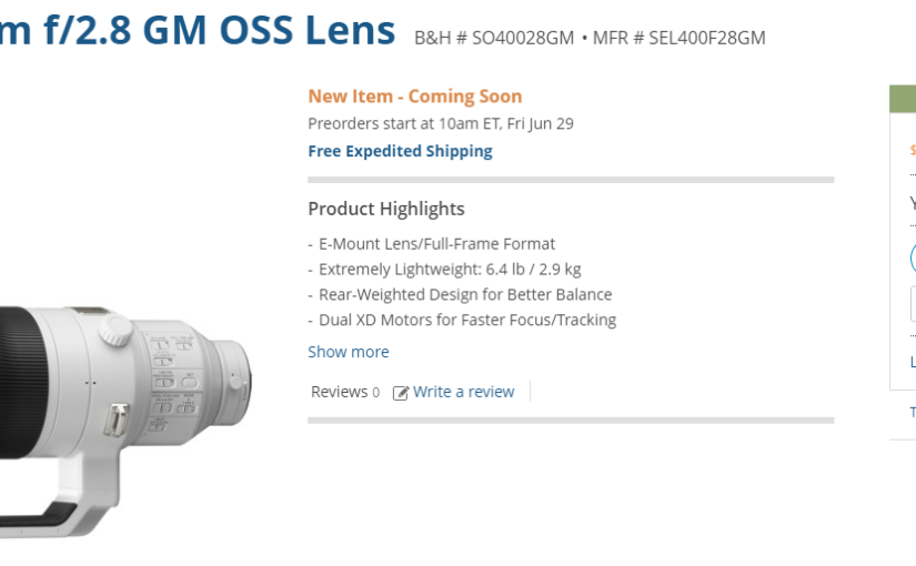 The Sony 400mm f/2.8 Actual Price Tag