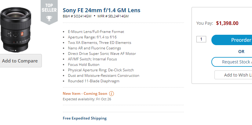 Sony’s New 24mm G Master Lens’ Pricing Weirdness