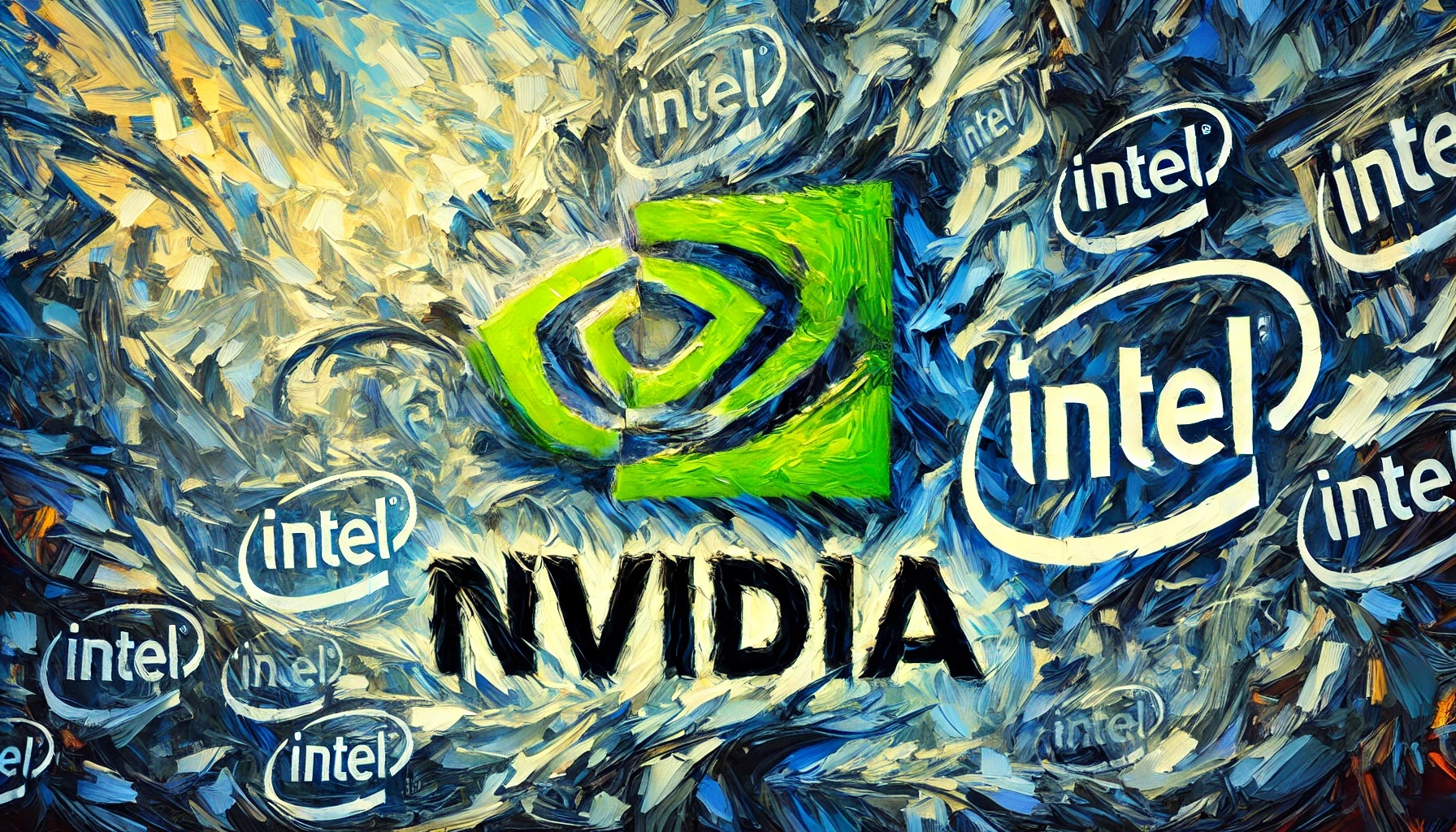 Nvidia logo surrounded by Intel logos