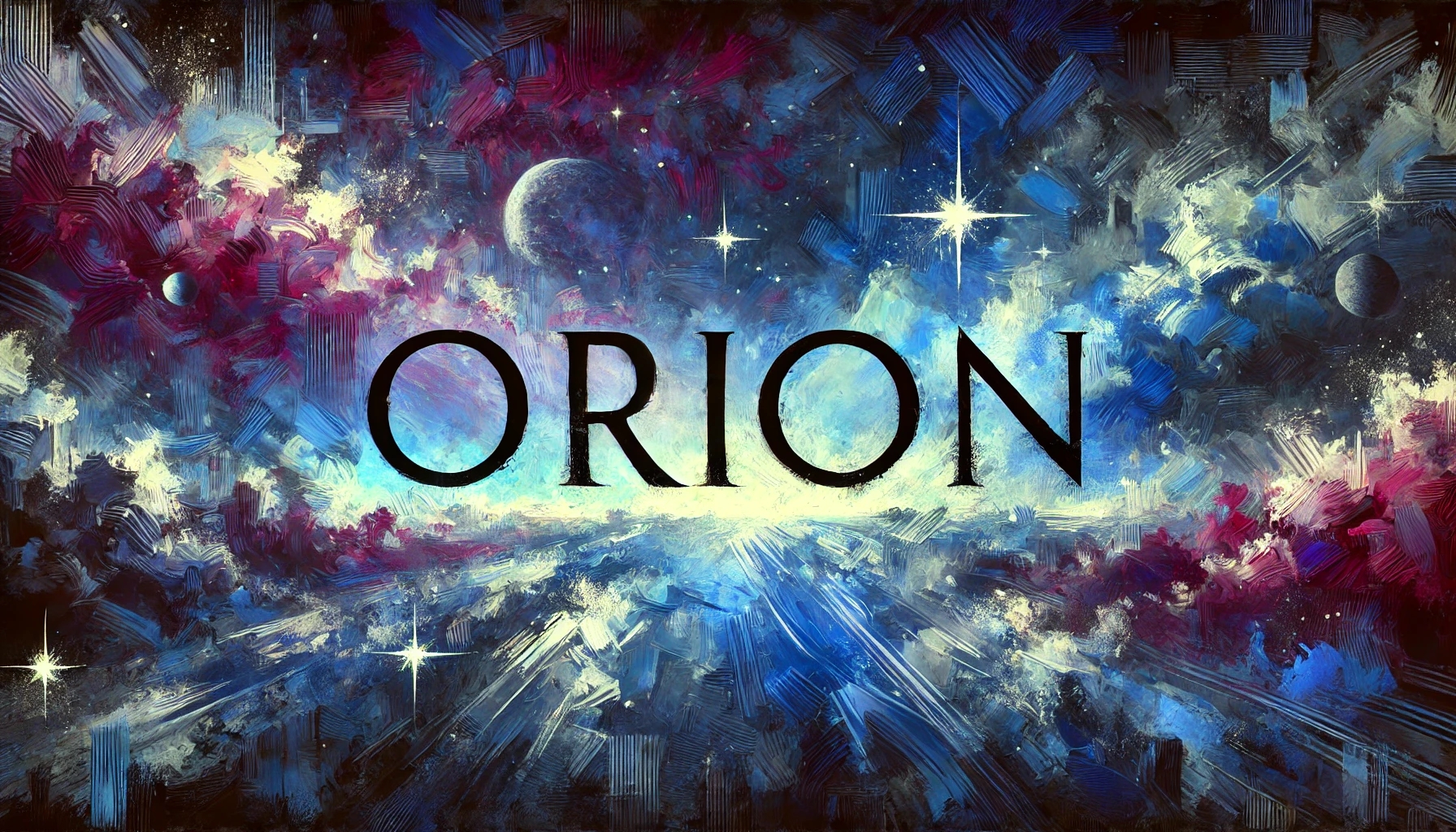 expressionist image of a planet with the text Orion