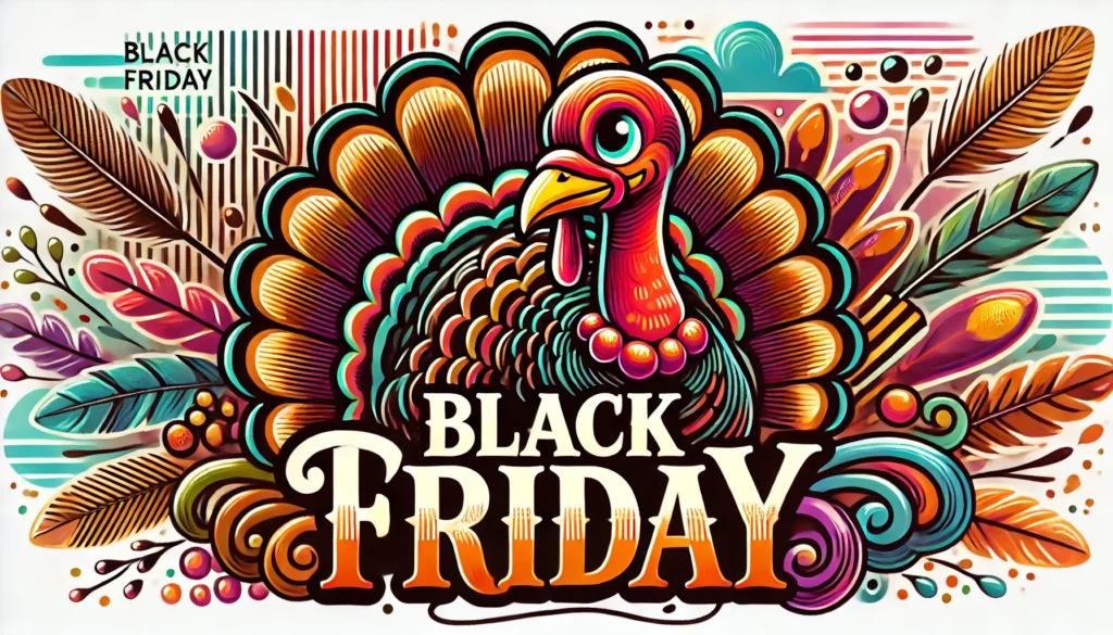 illustration of a turkey with text black friday