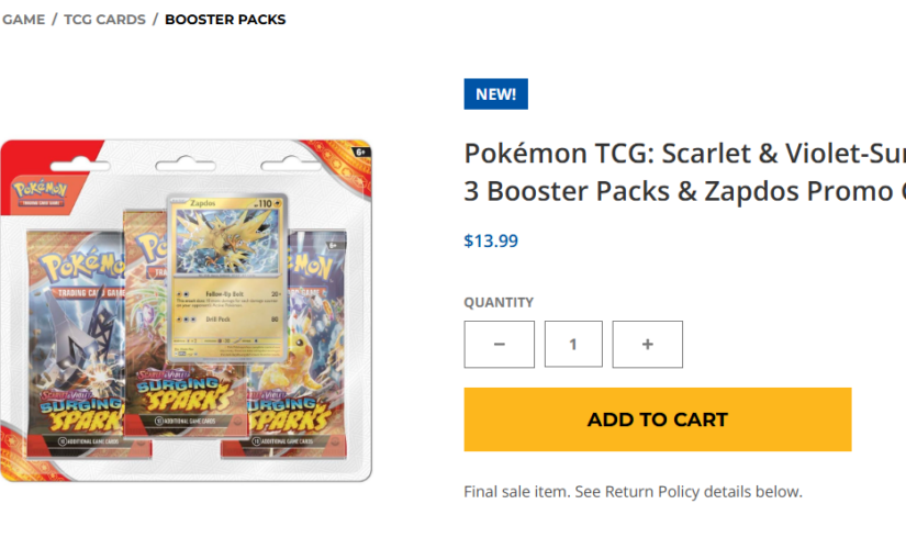 Surging Sparks 3 Booster Pack Blisters Now Available on PokemonCenter.com