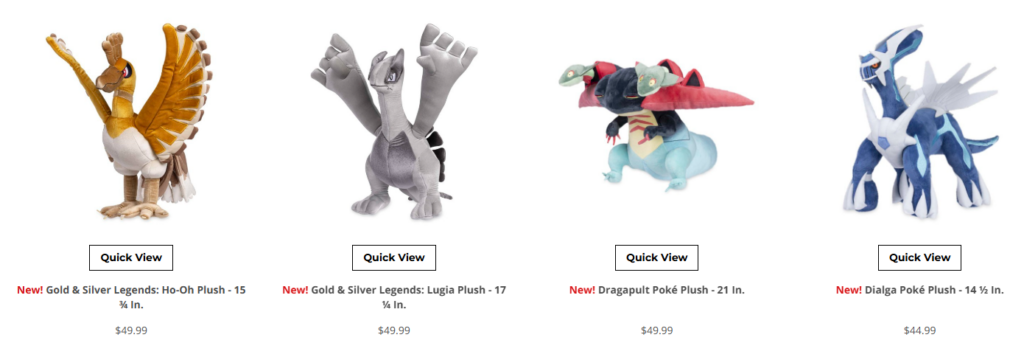 screenshot of pokemoncenter.com plushes