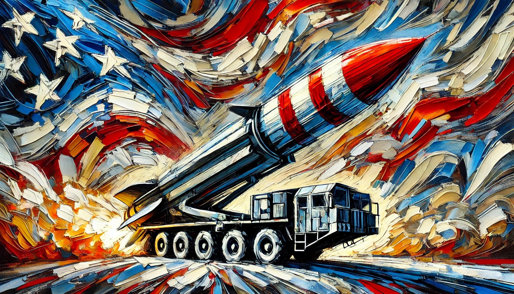 a missile launcher with american flag