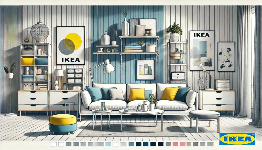 illustration of a room filled with IKEA furniture