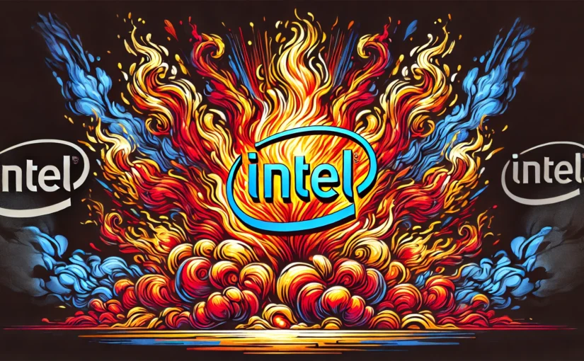 Intel logo on fire